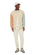 Man Regular Basic Bomber Collar Knit Cardigan Beige Man Regular Basic Bomber Collar Knit Cardigan Beige