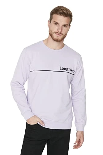 Man Regular Basic Crew neck Woven Sweatshirt Lilac