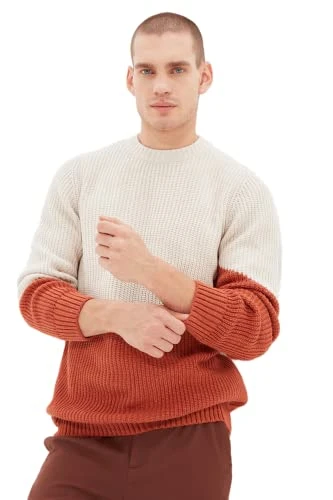 Man Slim Basic Crew Neck Knitwear Sweater Camel