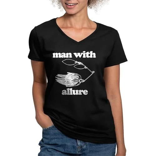 Man with Allure Women's V Neck Dark T Shirt Womens Cotton V-Neck T-Shirt Black