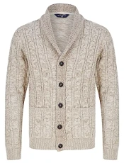 Manji Cable Knitted Cardigan with Shawl Collar - Natural Twist - XL