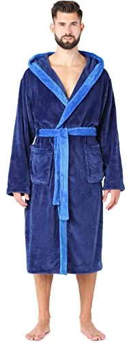 Man's Bathrobe Long with Belt LA40-221 (Dark Blue/Blue, M)