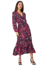Marble Print Wrap for Women UK Dress - Ladies Autumn Everyday Winter Holiday V-Neckline Comfy Long Sleeve Soft Midi Frock Self Belt Gowns - Red - Size 10 Marble Print Wrap for Women UK Dress - Ladies Autumn Everyday Winter Holiday V-Neckline Comfy Long Sleeve Soft Midi Frock Self Belt Gowns - Red - Size 10