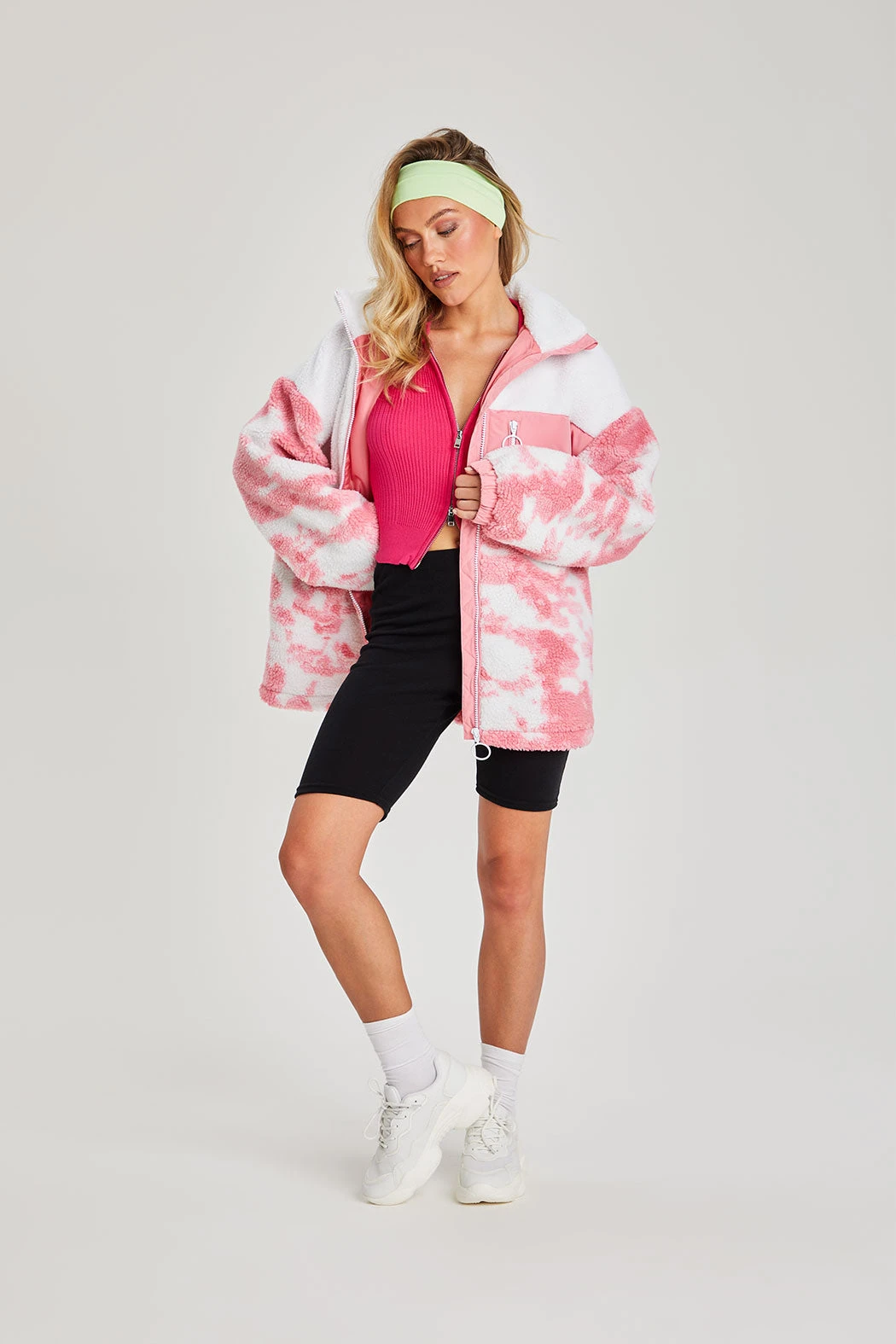 Marbled Borg Zip Up Coat Pink /