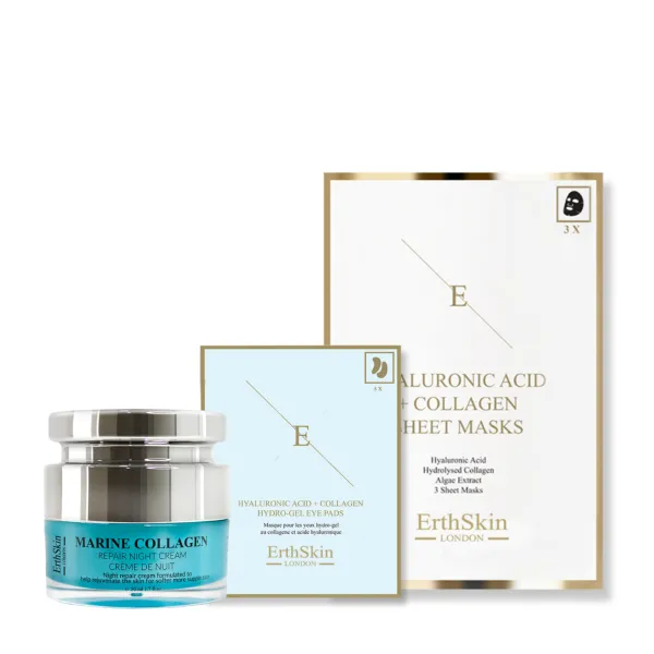 Marine Collagen Night Cream 50ml+ Mask - sheets + Eye Pads - Black
