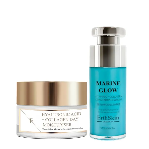 Marine Glow Vitamin C + Collagen Concentrate Serum 30ml + Hyaluronic Day Cream 50ml - Black