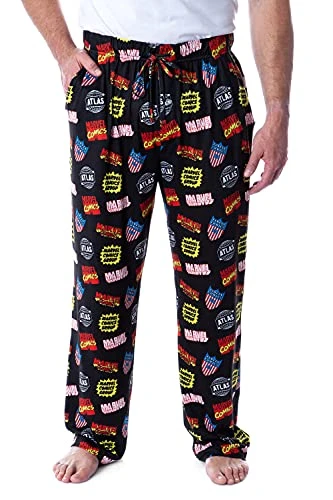 Marvel Mens' Classic Logos Allover Loungewear Pajama Pants (XXL) Black