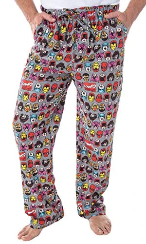 Marvel Men's Vintage Comic Character Faces Superhero Adult Sleep Lounge Pajama Pants (3XL)