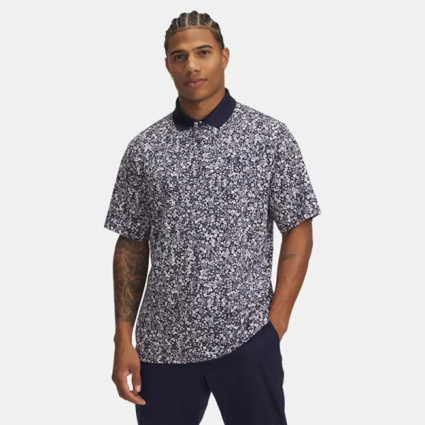 Matchplay Printed Mens Polo Midnight Navy / Downpour Gray / White Blue