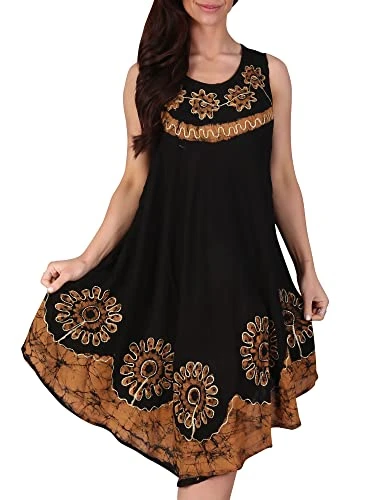 Maternity Pregnancy Umbrella Cut Dress for Women UK Embroidery & Tie Die Print Summer Round Neck