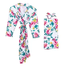 Maternity Robe And Matching Baby Swaddle Blanket Baby Headband Cotton Nightgown for Hospital Labor Pregnancy Robe White M Maternity Robe And Matching Baby Swaddle Blanket Baby Headband Cotton Nightgown for Hospital Labor Pregnancy Robe White M