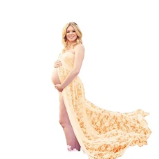 Maternity Sleeveless Maxi Dress High Waist Casual Long Beach Dresses Abdomen Opened Lace Dress (Apricot,Asia L)