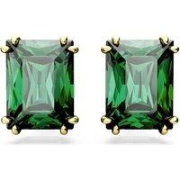 Matrix Gold Rectangular Green Stud Earrings