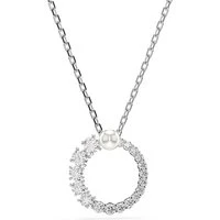 Matrix Rhodium Plated Crystal Pearl Circle Necklace