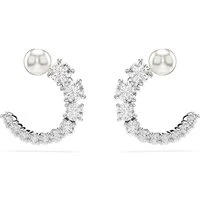 Matrix Rhodium Plated White Crystal Pearl Hoop Earrings