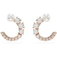 Matrix Rose-Gold White Crystal Pearl Hoop Earrings