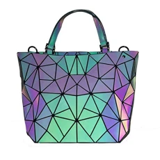 matte Women bag Luminous Shoulder Bag Laser Plain Folding Casual Tote Top Handle Bags Black Size: Medium matte Women bag Luminous Shoulder Bag Laser Plain Folding Casual Tote Top Handle Bags Black Size: Medium