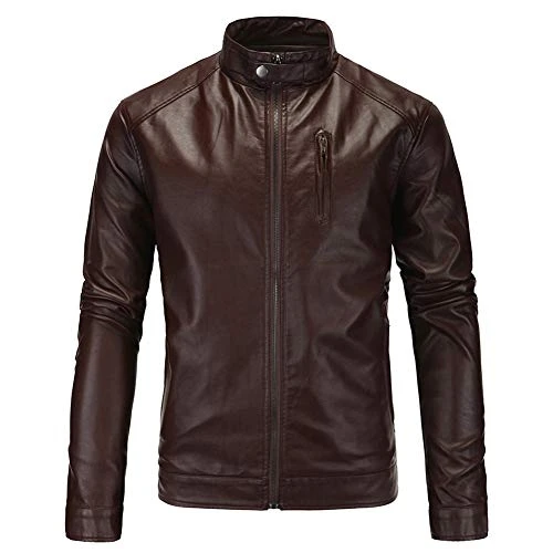 Mature Man Classic Zip Up Leather Jacket Brown S