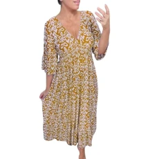 Maxi Dresses for Women UK Women's Floral Print Summer Dress V Neck Loose Plus Size Dress Versatile Long Wrap Beach Sundress Casual Short Sleeve Pleated Swing Tunic Dress(A Yellow,3XL)