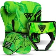 MCD Kids Boxing Gloves Pads & Headguard Training Sparring Set Green 8oz