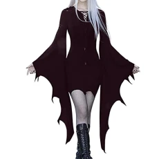 Medieval Costume Women's Halloween Dress Gothic Dress for Women Plus Size Cold Shoulder Butterfly Sleeve Costumes Mesh Lace Vintage Dress for Halloween Carnival Short Sleeved (Purple, XL)