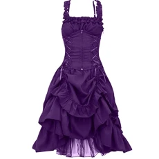 Medieval Dress Women's Steampunk A-line Dresses Lace Vintage Gothic Clothing Sleeveless High Waist Evening Dress Halloween Costume Renaissance Medieval Dress Long Elegant Party Dress, purple, M