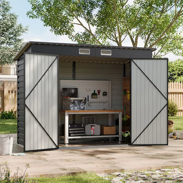 Medium Black Galvanised Lean-to Pent Shed - Size Large