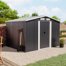 Medium Black Garden Galvanised Shed with Gabled Roof Top
