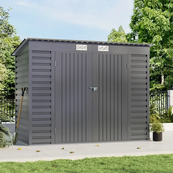 Medium Grey Galvanised Lean-to Pent Shed - Size Large