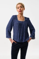 Meggie Daisy Time Lace Trimmed Blouse - Navy