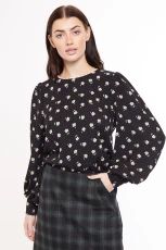 Meissa Anemone Print Long Sleeve Blouse - black Black 4