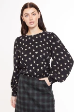 Meissa Anemone Print Long Sleeve Blouse - Black