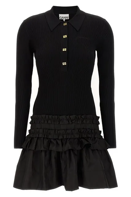 Melange Rib Knit Mini dress - Black