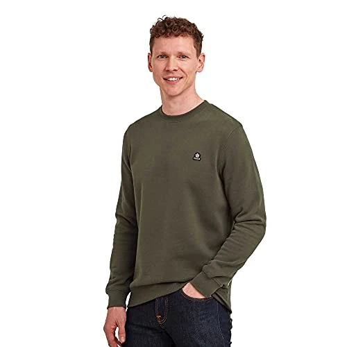 Mellor Supersoft Mens Crew Neck Sweater with Ribbed Cuffs, Hem and Neck Dark Khaki