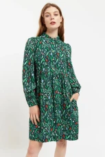 Melly Folk Floral Print Long Sleeve Button Through Mini Dress - green Floral Print 3