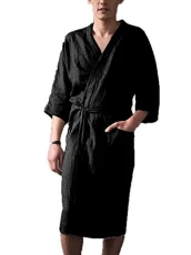 Men and Women Dressing Gown Bathrobe,Linen Comfy Long Pajamas Robe Bathrobe Black Men and Women Dressing Gown Bathrobe,Linen Comfy Long Pajamas Robe Bathrobe Black
