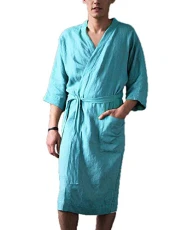 Men and Women Dressing Gown Bathrobe,Linen Comfy Long Pajamas Robe Bathrobe Blue Men and Women Dressing Gown Bathrobe,Linen Comfy Long Pajamas Robe Bathrobe Blue