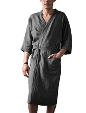 Men and Women Dressing Gown Bathrobe,Linen Comfy Long Pajamas Robe Bathrobe Gray Men and Women Dressing Gown Bathrobe,Linen Comfy Long Pajamas Robe Bathrobe Gray