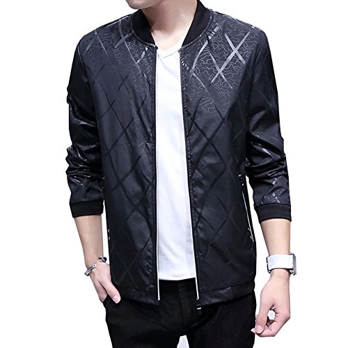 Men Autumn Long Sleeve Full Zip Slim Lightweight Bomber Jacket Coat Black L