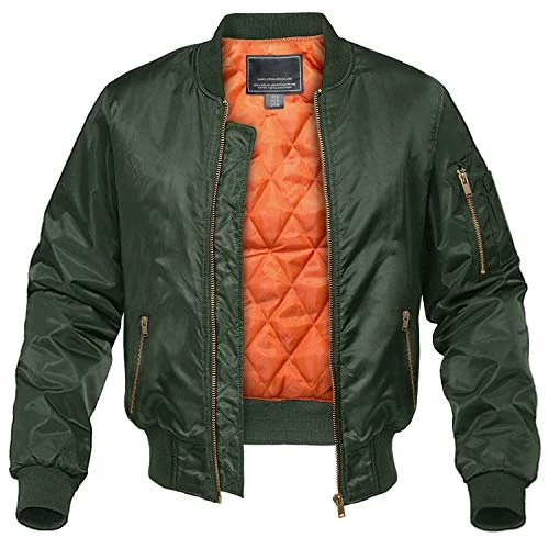 Men Autumn Vintage Bomber Jackets Warm Baseball Jackets Biker Windbreaker with 4 Pockets,Army Green,