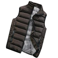 Men Autumn Winter Coat Padded Cotton Vest Warm Hooded Thick Vest Tops Jacket Vest Training Men, coffee, XL