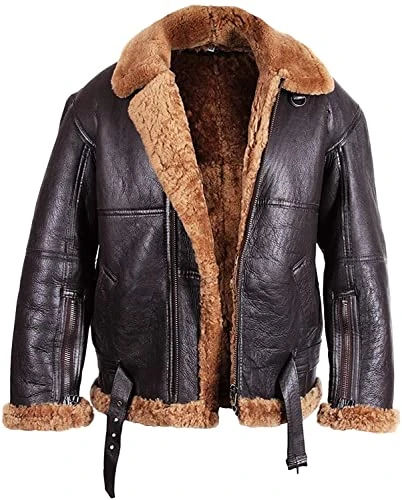 Men Aviator Real Shearling Sheepskin Leather Bomber Flying Jacket (Brown, 5x_l)