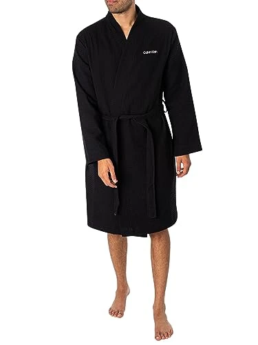 Men Bathrobe Cotton, Black (Black), S-M