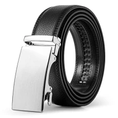 Men Black Leather Auto Belt Gift Box Set - Grainy