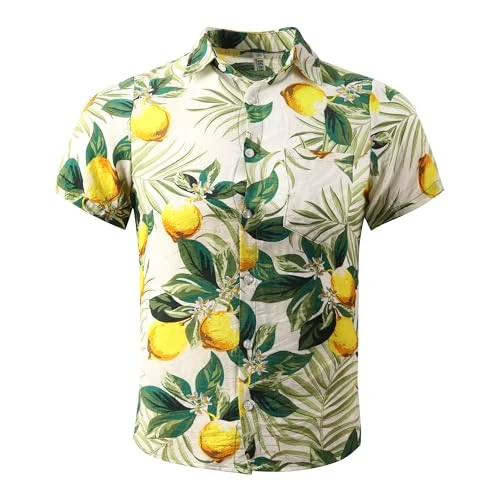 Men & Boys Lightweight Button Down Hawaiian Shirt, Floral Short Sleeve Aloha Tropical Dress Tops, B 