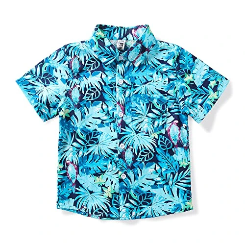 Men & Boys Lightweight Button Down Hawaiian Shirt, Floral Short Sleeve Aloha Tropical Dress Tops, Bl