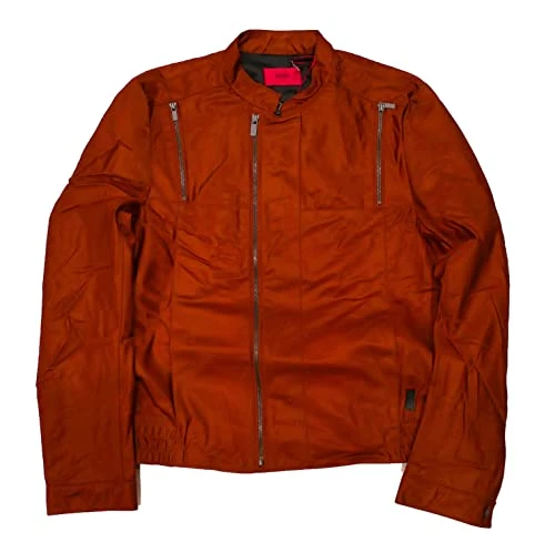 men brown gold copper fitted bomber biker jacket coat - Barik 50227653 XL