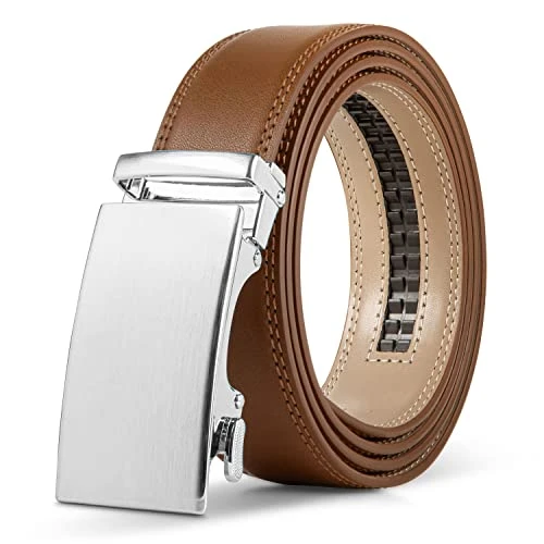 Men Brown Leather Auto Belt Gift Box Set