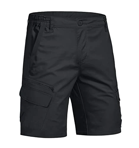 Men Cargo Cotton Shorts with 7 Pockets Summer Casual Half Pants Outdoor Hiking Fishing Shorts, Black