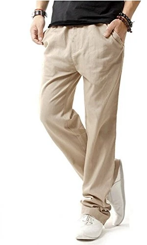 Men Casual Beach Trousers linen jean jacket Pants XX-Large Beige